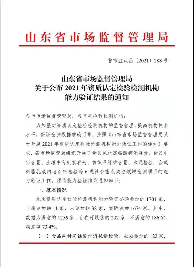 【喜报】热烈祝贺国润检测顺利通过2021年资质认定检验检测机构能力验证!